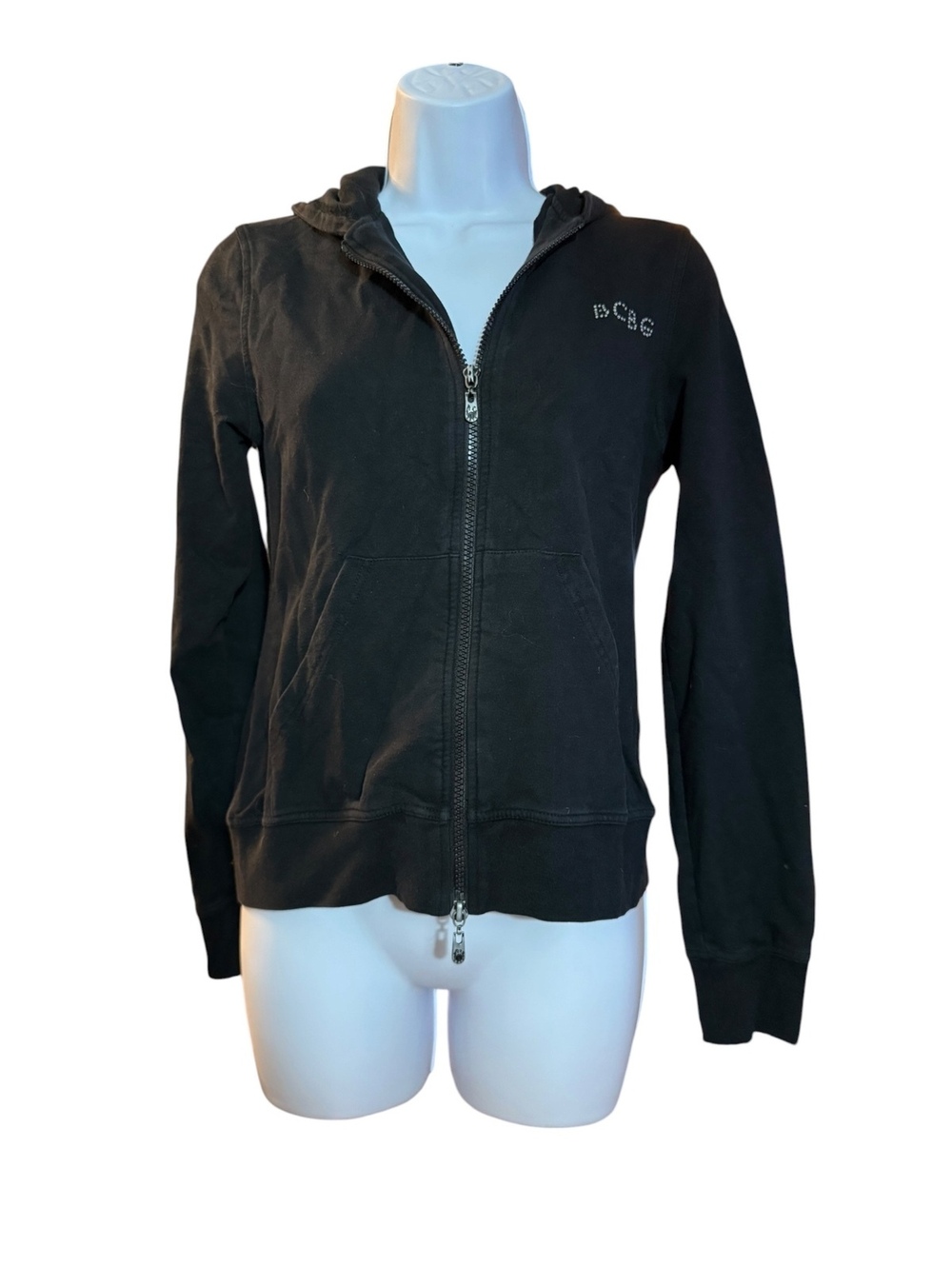 BCBGMAXAZRIA Black Zip-Up Hoodie Sweatshirt